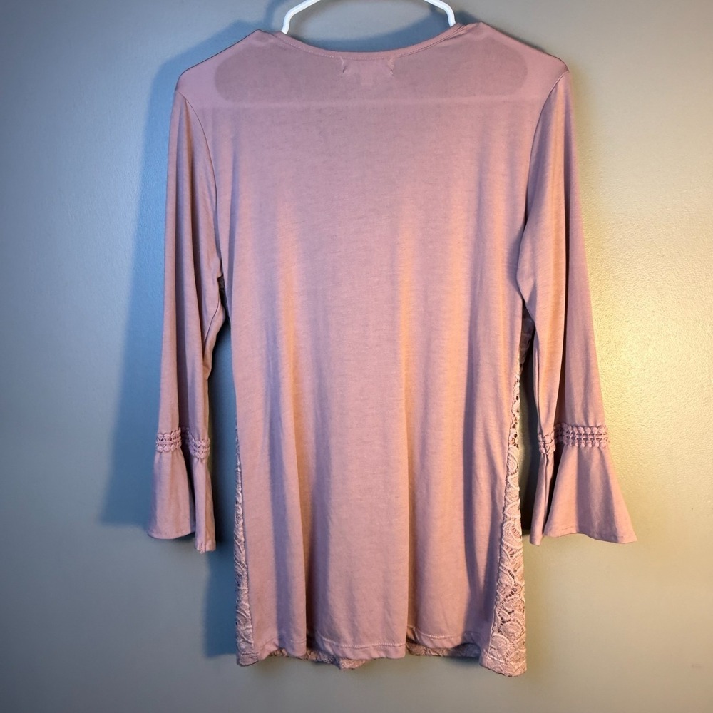 Shannon Ford New York Mauve Lace Tunic Top Size Small Bell Sleeve Boho - Picture 2 of 8